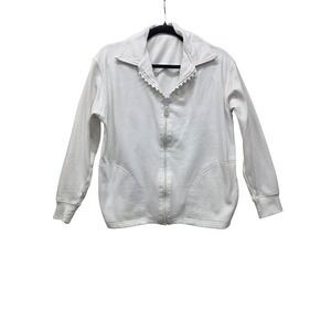 Isaac's Designs Womens White Rhinestone Zip Up Sweatshirt Jacket‎ Small SW1003